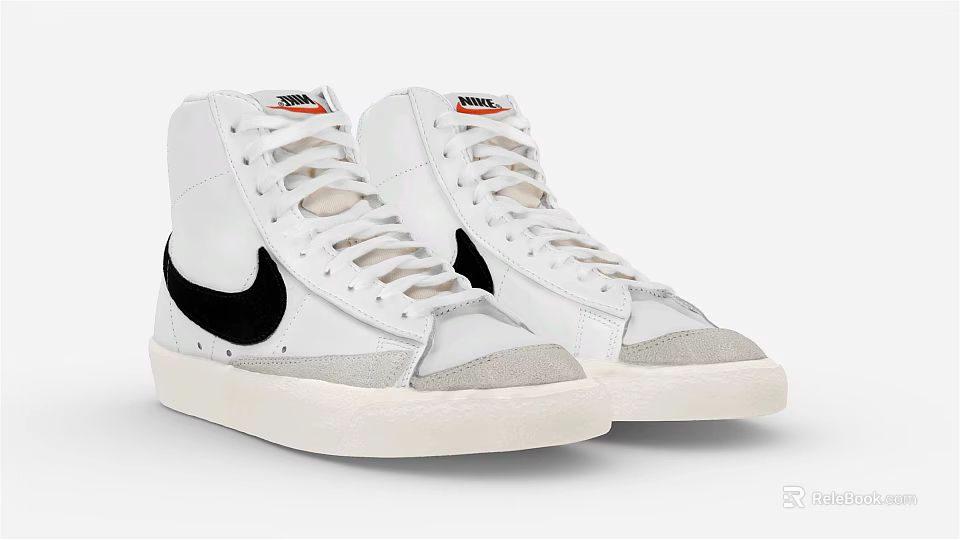 Nike White High Top Sneakers With Black Logo And Gray Sole Classic Design Casual Style 3d model 