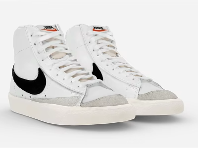 Nike White High Top Sneakers With Black Logo And Gray Sole Classic Design Casual Style 3d model