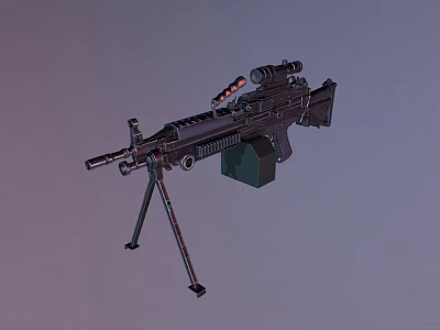 Modern Military Machine Gun with Tripod Scope and Ammunition Box Tactical Design 3d model