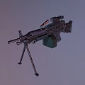 Modern Military Machine Gun with Tripod Scope and Ammunition Box Tactical Design