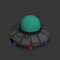 Sci-Fi UFO Model With Green Alien Inside Transparent Dome Colored Lights On Base Metallic Exterior 3d model