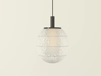 Modern Round Pendant Light With Textured Frosted Glass And Black Metal 3d model