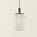 Modern Round Pendant Light With Textured Frosted Glass And Black Metal