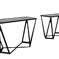 Modern Geometric Side Tables With Glass Tops And Black Metal Frames