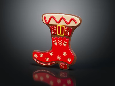 Festive Red Christmas Boot With Snowflake Patterns And Golden Decorative Accents 3d model