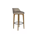 Modern Bar Stool With Light Gray Padded Seat Wooden Legs And Metal Ring
