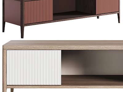 Modern TV Stand With Striped Panels Wood Grain And Storage Shelves 3d model
