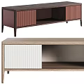 Modern TV Stand With Striped Panels Wood Grain And Storage Shelves