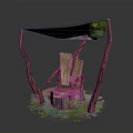Natural Style Wooden Chair With Branch Like Frames And Moss Decorated Seat