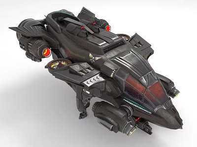 Futuristic Black Sci Fi Spaceship With Red Lights And Mechanical Details 3d model