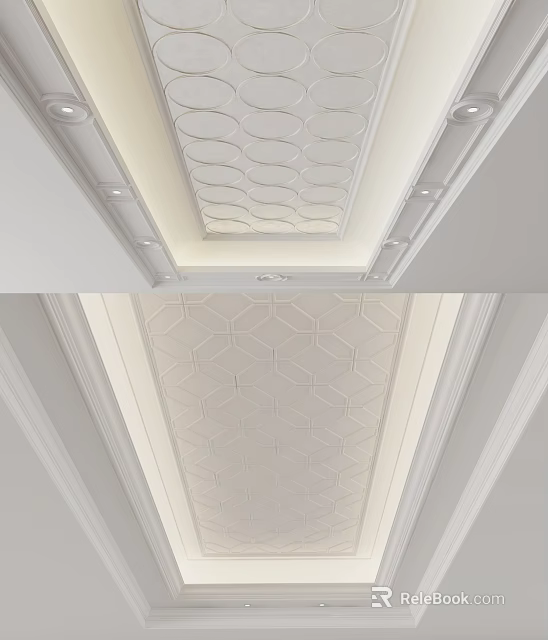 Modern Ceiling Design with Geometric Patterns Recessed Lighting and Decorative Moldings 3d model 