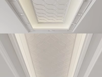 Modern Ceiling Design with Geometric Patterns Recessed Lighting and Decorative Moldings 3d model