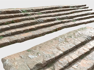 Outdoor Natural Stone Staircase With Rough Texture And Green Moss Accents 3d model