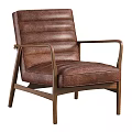 Modern Brown Leather Leisure Chair With Wooden Armrests And Comfortable Design
