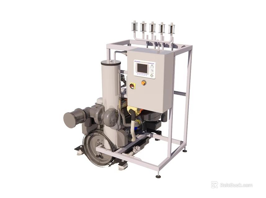 Industrial Processing Equipment With Control Panel And Motorized Pneumatic System Components 3d model 