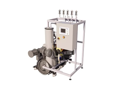 Industrial Processing Equipment With Control Panel And Motorized Pneumatic System Components 3d model