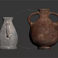 Two Traditional Ceramic Vases With Handles In Silver And Brown For Home Decor