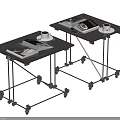 Modern Side Tables with Metal Frames Casters Magazines and Coffee Cups on Top 3d model