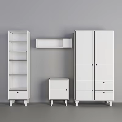 White Storage Cabinet Shelves With Open Shelving Wall Mounted Unit And Drawers 3d model