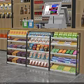 Organized Multi Tiered Retail Display Shelves With Assorted Snacks And Beverages 3d model