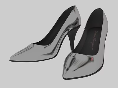 Silver Pointed Toe High Heels With Shiny Patent Leather By Charles Jourdan 3d model