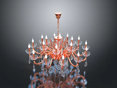Elegant Copper Chandelier Lighting Set With Crystal Pendants And Multiple Candle Lights 3d model