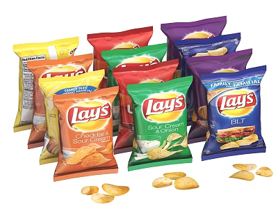 Lays Potato Chips With Various Flavors And Colorful Packaging For Snacking 3d model