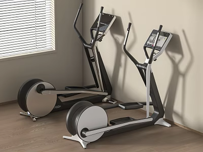 Modern Elliptical Exercise Machines In Room With Wooden Floor And Window 3d model