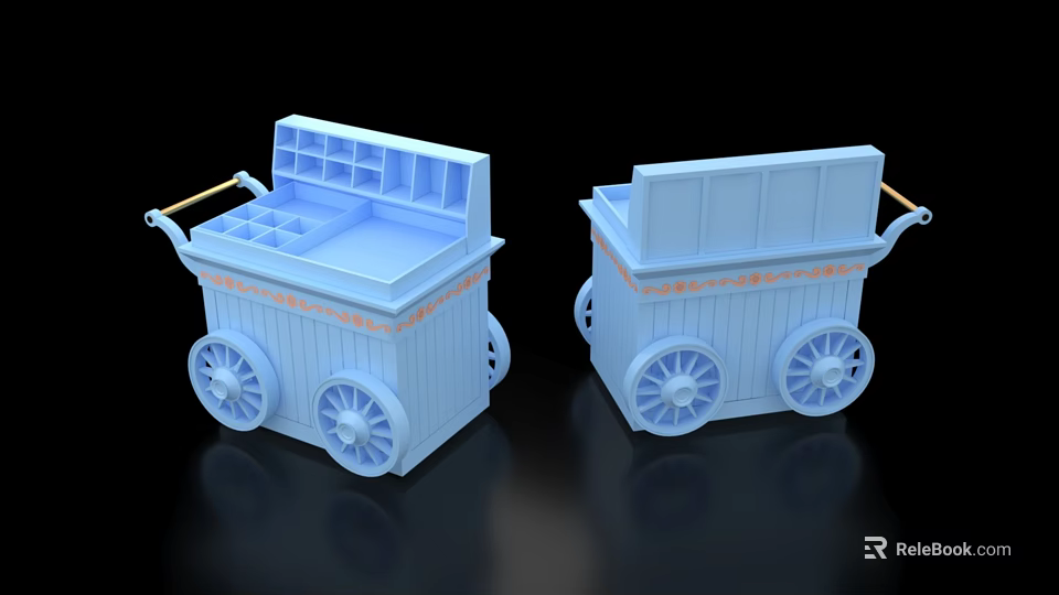 Blue Storage Trolleys with Drawers Open Compartments and Rolling Wheels 3d model 