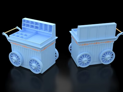 Blue Storage Trolleys with Drawers Open Compartments and Rolling Wheels 3d model