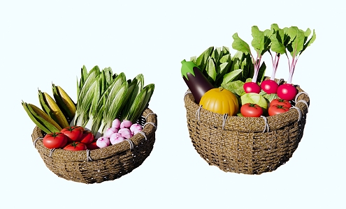 Modern Vegetables Fruit Vegetables Combination Bamboo Vegetable Basket Vegetable Basket Vegetable Basket Tomato Corn Radish Eggplant Cabbage 3d model