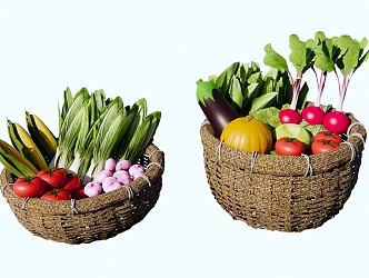 Modern Vegetables Fruit Vegetables Combination Bamboo Vegetable Basket Vegetable Basket Vegetable Basket Tomato Corn Radish Eggplant Cabbage 3d model