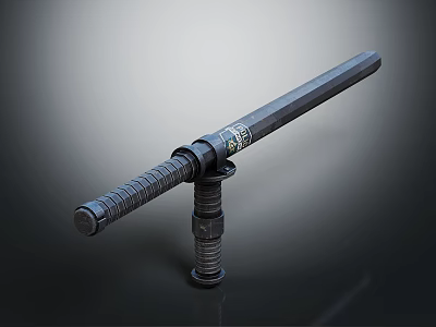 Traditional Japanese Katana Sword With Black Sheath And Decorative Handle On Stand 3d model