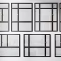 Modern Casement Windows With Black Frames Various Sizes And Grid Design Patterns 3d model