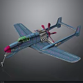 Colorful Blue Spaceplane Model With Pink Propellers Green Windows And Patterned Design