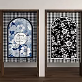 Kitchen Curtains With Checkered Borders And Floral Blue Black Patterns