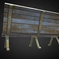 Classic Wooden Outdoor Bench Featuring Weathered Slatted Design And Sturdy Legs