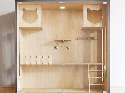 Wooden Garden Decor Structure With Cat Ear Shaped Shelves And Ladder 3d model