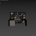 Modern Office Desk With Black Ergonomic Chair And Bookshelf Background