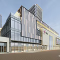 Modern Multi Storey Commercial Street With Glass Curtain Walls And Retail Plaza