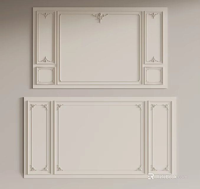 Modern Elegant Background Wall Interior With White Panel Design And Decorative Moldings 3d model