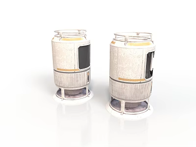 Two Cylindrical Aerospace Structures for Space Exploration with Metallic Frames Panel Design and Support Bases 3d model