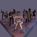 Female Character Standing Among Diverse Pose Zombies On Platform 3d model