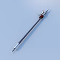 3D Spear Model with Metal Spearhead Red Decoration Black Silver Shaft and Light Blue Background