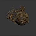 Antique Bronze Hollow Sphere With Intricate Carved Patterns And Decorative Statue Pendant