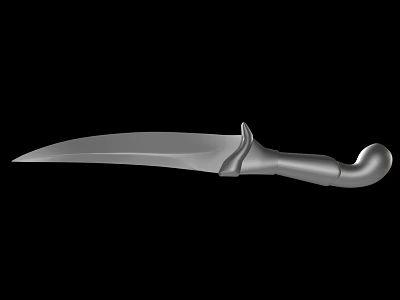 Metallic Single Edged Weapon Knife With Curved Handle And Sharp Blade On Black Background 3d model
