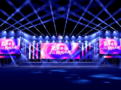 Modern Stage Event Setup With Purple Blue Lighting And Large LED Screens Design 3d model