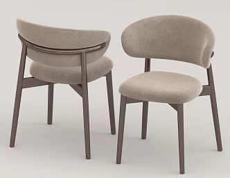 Wooden flannel dining chair leisure chair 3d model