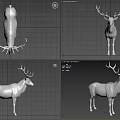 Silver Standing Deer Sculpture With Large Antlers And Realistic Texture Design