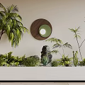 Indoor Greenery Arrangement With Various Potted Plants Stones And Circular Wooden Decor